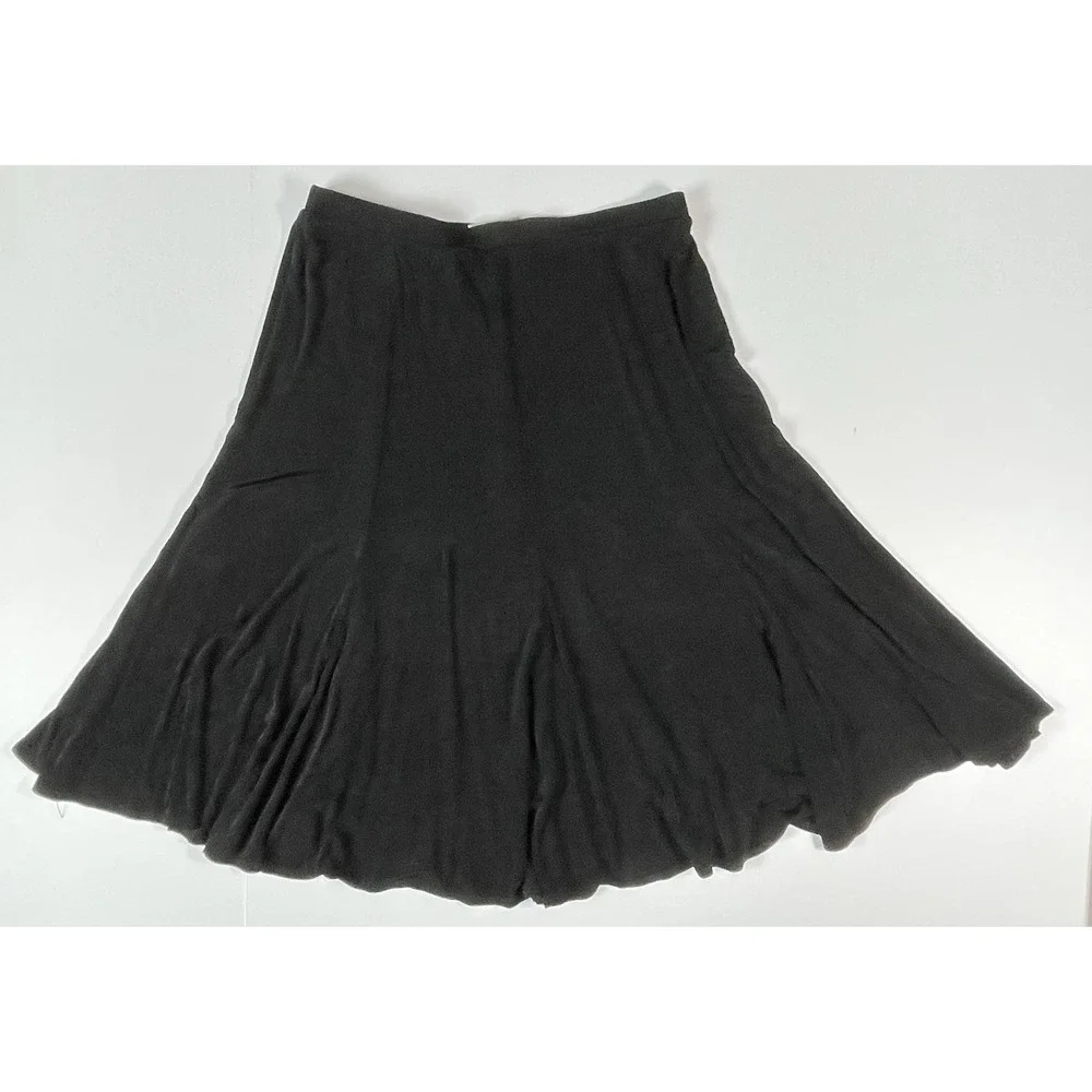 Vintage Chicos Travelers Black Maxi Fit Flare Skirt Sheer Elastic Waist SZ 3
